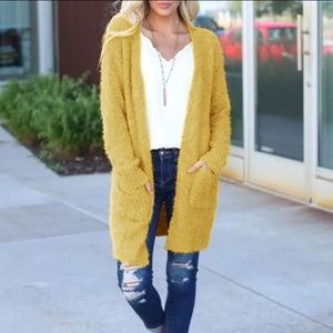 NWOT Mustard Fuzzy Cardigan